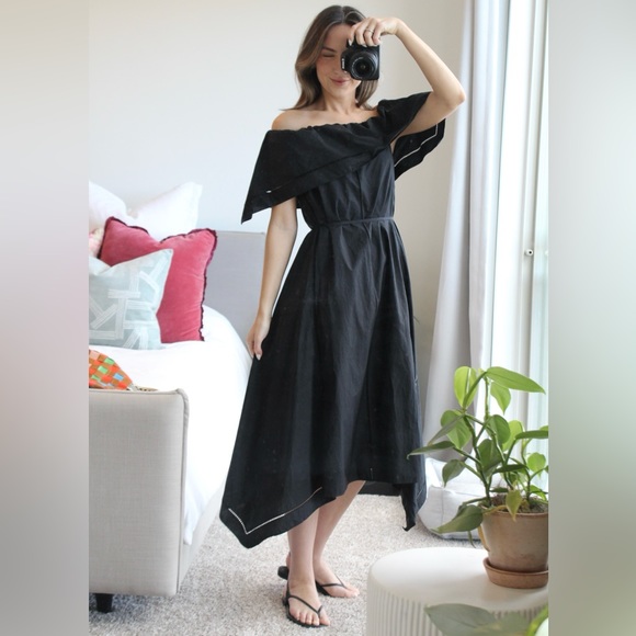 THEORY Off-The-Shoulder Dress in Eyelet Cotton - Picture 5 of 8